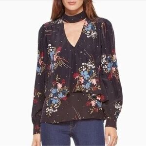 Parker Floral Choker Keyhole Long Sleeve silk Blouse
Top